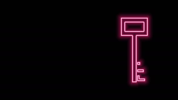 Glödande neon linje Pirat nyckel ikon isolerad på svart bakgrund. 4K Video motion grafisk animation — Stockvideo