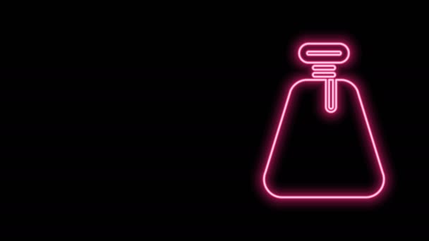 Glowing neon line Pirate sack icon terisolasi pada latar belakang hitam. Animasi grafis gerak Video 4K — Stok Video