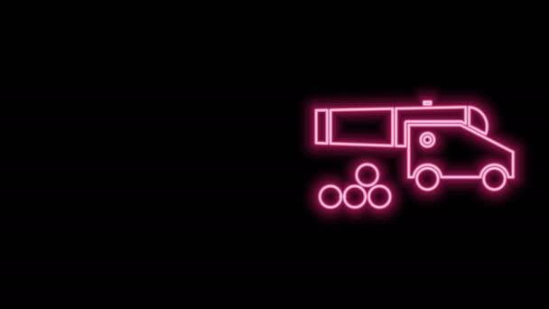 Glödande neon linje Cannon med kanonkulor ikon isolerad på svart bakgrund. Medeltida vapen. 4K Video motion grafisk animation — Stockvideo