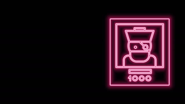 Glödande neon line Efterlyst affisch pirat ikon isolerad på svart bakgrund. Belöna pengar. Död eller levande kriminell. 4K Video motion grafisk animation — Stockvideo