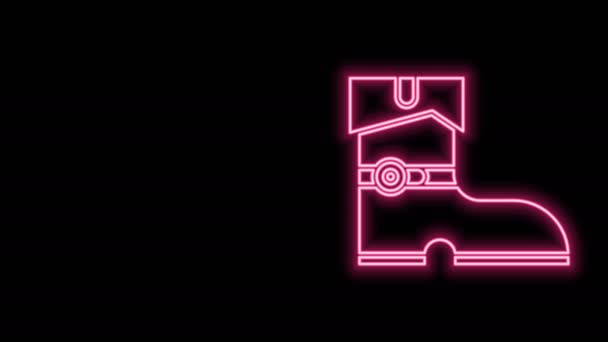 Gloeiende neon lijn Lederen piraten laarzen pictogram geïsoleerd op zwarte achtergrond. 4K Video motion grafische animatie — Stockvideo