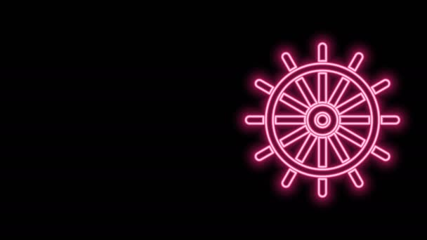 Brillante línea de neón Icono del volante del barco aislado sobre fondo negro. Animación gráfica de vídeo 4K — Vídeos de Stock