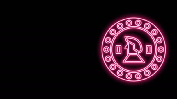 Glödande neon linje Pirat mynt ikon isolerad på svart bakgrund. 4K Video motion grafisk animation — Stockvideo