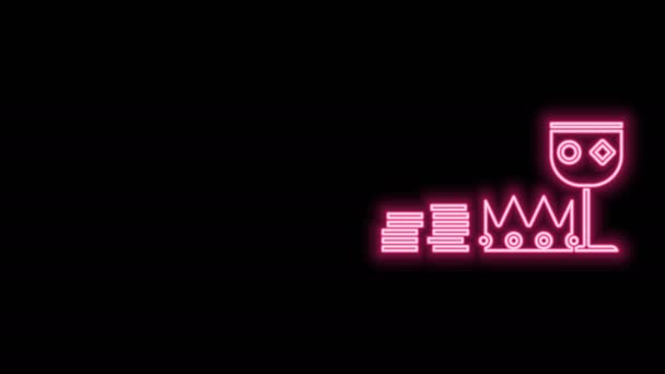 Glödande neon line Skatt och rikedom ikon isolerad på svart bakgrund. Skatt, guld, mynt, juveler, krona, guldkopp. 4K Video motion grafisk animation — Stockvideo