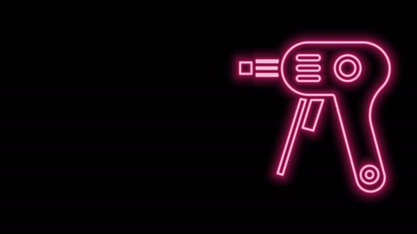 Светящийся неоновая линия Электрический горячий клей пистолет значок изолирован на черном фоне. Горячий пистолет. Силикон для горячего ремонта. Видеографическая анимация 4K — стоковое видео