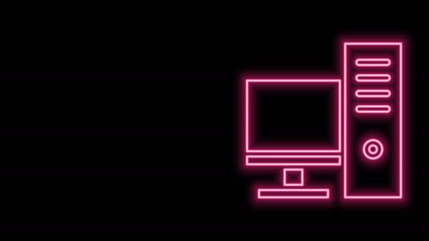 Línea de neón brillante Icono de monitor de computadora aislado sobre fondo negro. Signo de componente PC. Animación gráfica de vídeo 4K — Vídeos de Stock