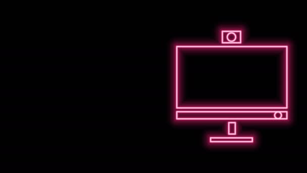 Linha de néon brilhante ícone monitor de computador isolado no fundo preto. Assinatura do componente do PC. Animação gráfica em movimento de vídeo 4K — Vídeo de Stock