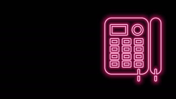 Glowing neon line Telephone icon isolated on black background. Landline phone. 4K Video motion graphic animation — Stock Video