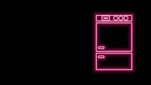 Сяюча неонова лінія Піктограма холодильника ізольована на чорному тлі. Холодильник холодильник. Побутова техніка та техніка. 4K Відео рух графічна анімація — стокове відео