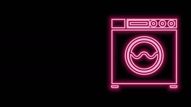 Gloeiende neon lijn Washer icoon geïsoleerd op zwarte achtergrond. Wasmachine icoon. Wasmachine - wasmachine. Huishoudapparaat symbool. 4K Video motion grafische animatie — Stockvideo