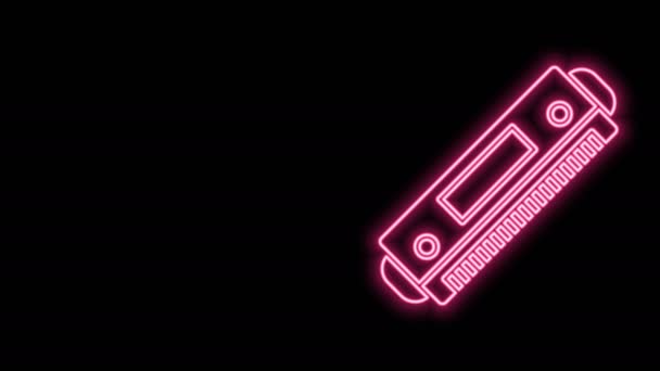 Glödande neon linje Harmonica ikon isolerad på svart bakgrund. Musikinstrument. 4K Video motion grafisk animation — Stockvideo