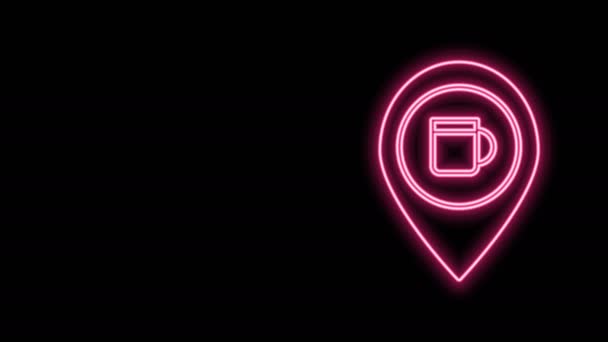 Glowing neon line Alkohol atau bir bar lokasi ikon terisolasi pada latar belakang hitam. Simbol minuman, pub, klub, bar. Animasi grafis gerak Video 4K — Stok Video