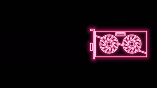 Świecąca neonowa linia Ikona karty graficznej wideo izolowana na czarnym tle. 4K Animacja graficzna ruchu wideo — Wideo stockowe