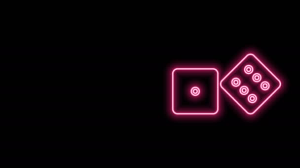 Glödande neon line Game tärning ikon isolerad på svart bakgrund. Kasinospel. 4K Video motion grafisk animation — Stockvideo