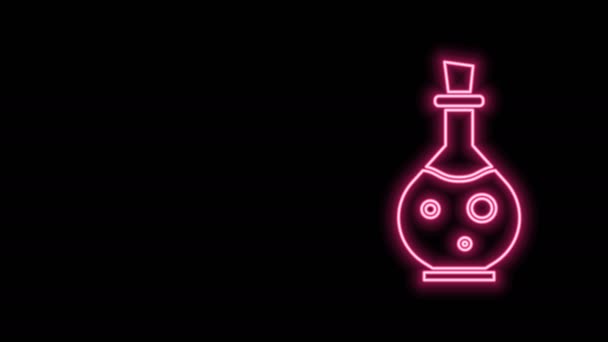 Bottiglia di vetro linea neon incandescente con icona magica elisir isolato su sfondo nero. Una risorsa per videogiochi. Animazione grafica 4K Video motion — Video Stock
