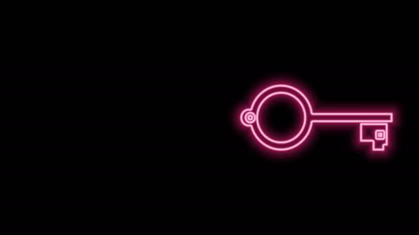 Glowing neon line Ancient key for game icon isolated on black background. 4K Video motion graphic animation — Stock Video