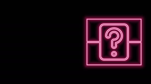 Gloeiende neon lijn Mystery box of willekeurige buit box voor games pictogram geïsoleerd op zwarte achtergrond. Vragenuur. 4K Video motion grafische animatie — Stockvideo