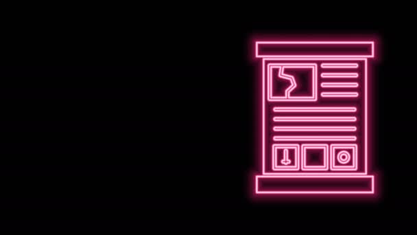 Zářící neonová čára Průvodce hrou ikona izolované na černém pozadí. Uživatelská příručka, návod, příručka, příručka. Grafická animace pohybu videa 4K — Stock video