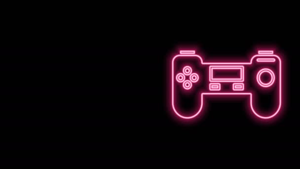 发光的霓虹灯线Gamepad图标隔离在黑色背景。游戏控制器。4K视频运动图形动画 — 图库视频影像
