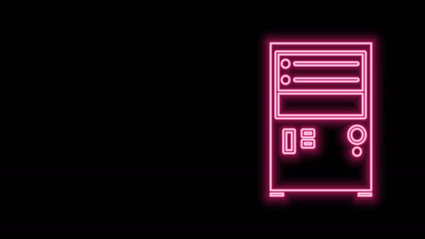 Gloeiende neon lijn Computer icoon geïsoleerd op zwarte achtergrond. PC componentenbord. 4K Video motion grafische animatie — Stockvideo