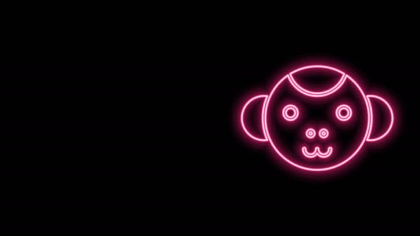 Gloeiende neon lijn Monkey zodiac teken pictogram geïsoleerd op zwarte achtergrond. Astrologische horoscoop collectie. 4K Video motion grafische animatie — Stockvideo