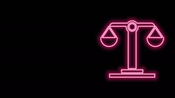 Glowing neon line Libra zodiac sign icon isolated on black background. Koleksi horoskop astrologi. Animasi grafis gerak Video 4K — Stok Video