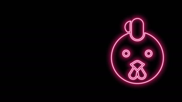 Gloeiende neon lijn Rooster dierenriem pictogram geïsoleerd op zwarte achtergrond. Astrologische horoscoop collectie. 4K Video motion grafische animatie — Stockvideo