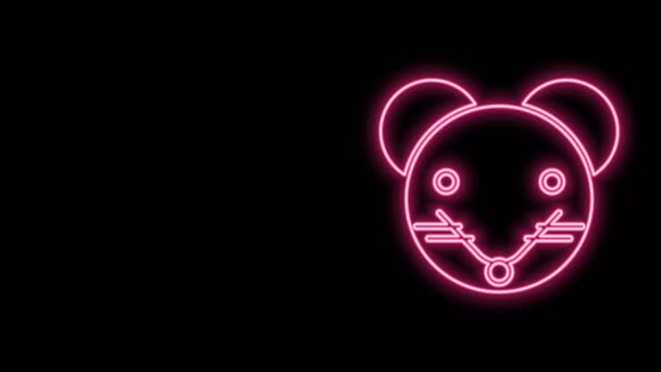 Gloeiende neon lijn Rat zodiak teken pictogram geïsoleerd op zwarte achtergrond. Astrologische horoscoop collectie. 4K Video motion grafische animatie — Stockvideo