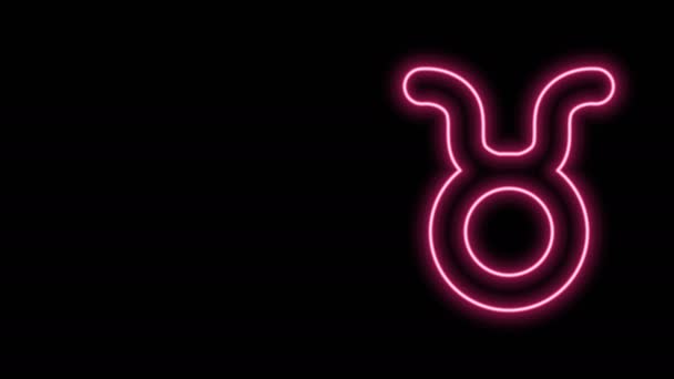 Glödande neon line Taurus zodiac sign ikon isolerad på svart bakgrund. Astrologiska horoskop samling. 4K Video motion grafisk animation — Stockvideo