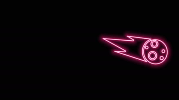 Linia strălucitoare de neon Cometa care cade în jos iconița rapidă izolată pe fundal negru. 4K Animație grafică în mișcare video — Videoclip de stoc