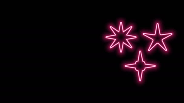 Сяюча неонова лінія Зоряна ікона, що падає, ізольована на чорному тлі. Метеороїд, метеорит, комета, астероїд, значок зірки. 4K Відео рух графічна анімація — стокове відео
