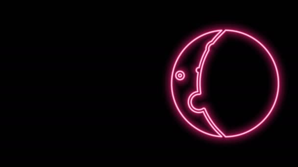 Zářící neonová čára Zatmění slunce ikony izolované na černém pozadí. Úplné zatmění sonaru. Grafická animace pohybu videa 4K — Stock video