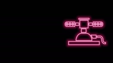 Parlayan neon hattı otomatik sulama ikonu siyah arkaplanda izole edildi. Su ekipmanları. Bahçe elemanı. Sprey tabanca ikonu. 4K Video hareketli grafik canlandırması