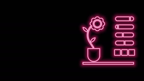 Icono de estado de Flor de línea de neón brillante aislado sobre fondo negro. Animación gráfica de vídeo 4K — Vídeos de Stock