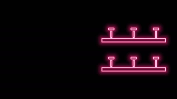 Glödande neon line Automatisk bevattning sprinklers ikon isolerad på svart bakgrund. Vattningsutrustning. Trädgårdselement. Spraykanonikon. 4K Video motion grafisk animation — Stockvideo