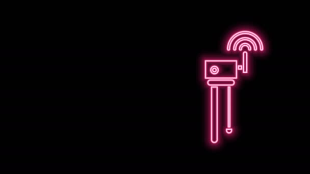 Zářící neonová čára Router a wi-fi symbol symbol ikony izolované na černém pozadí. Bezdrátový router modemu Ethernet. Počítačová technologie internet. Grafická animace pohybu videa 4K — Stock video