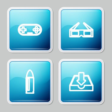 Gamepad 'i ayarla, 3 boyutlu sinema gözlükleri, Mermi ve Gelen Kutusu simgesi indir. Vektör.