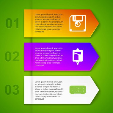 Hat disketini, serum torbasını, ters çevirme saatini ve Dead monitörünü ayarla. Ticari bilgi şablonu. Vektör.