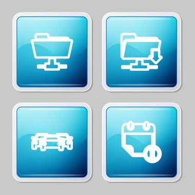 Satır FTP dizini, indirme, Arabalar ve Takvim ve saat simgesini ayarla. Vektör.