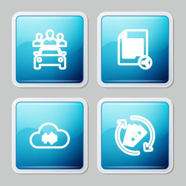 Satır Aracı Paylaşımı, Paylaşım Dosyası, Müzik Yayını Servisi ve Para İade Simgesi. Vektör.