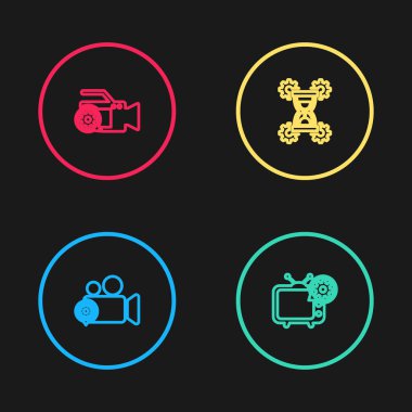 Hat kurun Video kamera ayarları, TV, kum saati ve simge. Vektör.