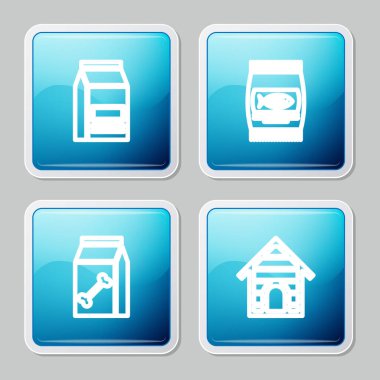 Kedi, evcil hayvan ve köpek evi ikonu için yemek torbası. Vektör.