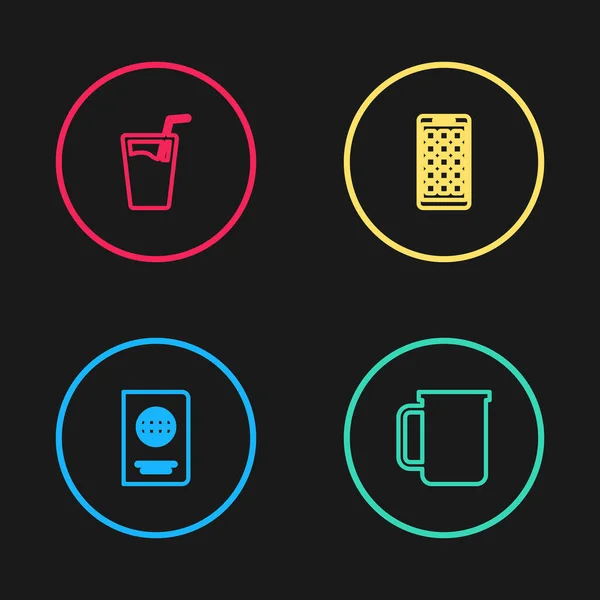 Définir Ligne Passeport Tasse Café Applications Mobiles Verre Avec Icône — Image vectorielle