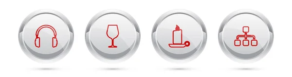 Ρυθμίστε Ακουστικά Γραμμή Ποτήρι Κρασιού Καύση Κηροπήγιο Κερί Και Διάγραμμα — Διανυσματικό Αρχείο