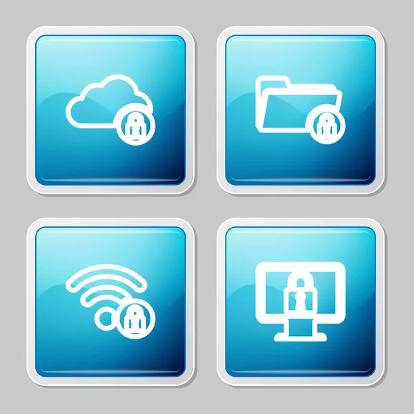 Définir Ligne Verrouillage Cloud Computing Dossier Wifi Verrouillé Verrouiller Sur — Image vectorielle
