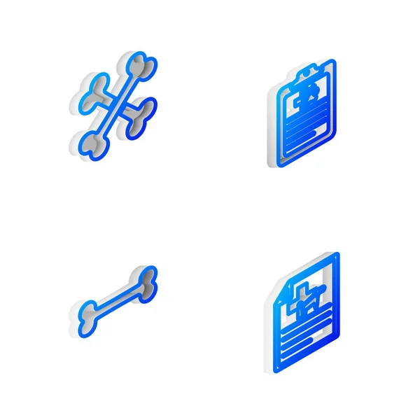 Definir Linha Isométrica Animal Estimação Registro Clínico Ossos Cruzados Cão —  Vetores de Stock
