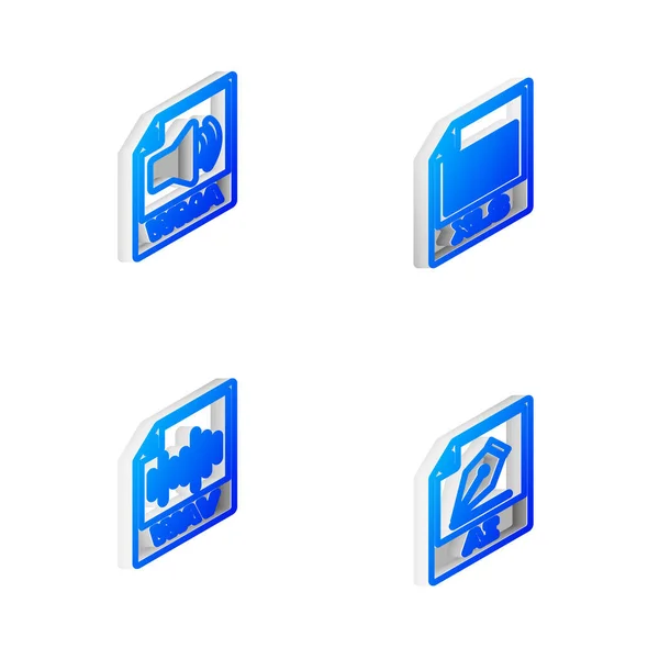 Установите Isometric Line Xls File Document Wma Wav Icon Вектор — стоковый вектор