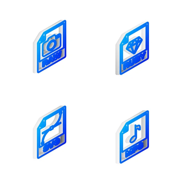 Establecer Documento Archivo Ruby Línea Isométrica Raw Svg Mp3 Icono — Vector de stock