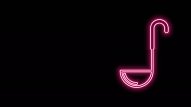Parlayan neon hattı Mutfak kepçesi simgesi siyah arkaplanda izole edildi. Mutfak aletleri. Çatal kaşık tabelası. 4K Video hareketli grafik canlandırması