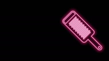 Parlayan neon hattı Grater simgesi siyah arkaplanda izole edildi. Mutfak sembolü. Mutfak aletleri. Çatal bıçak seti. 4K Video hareketli grafik canlandırması
